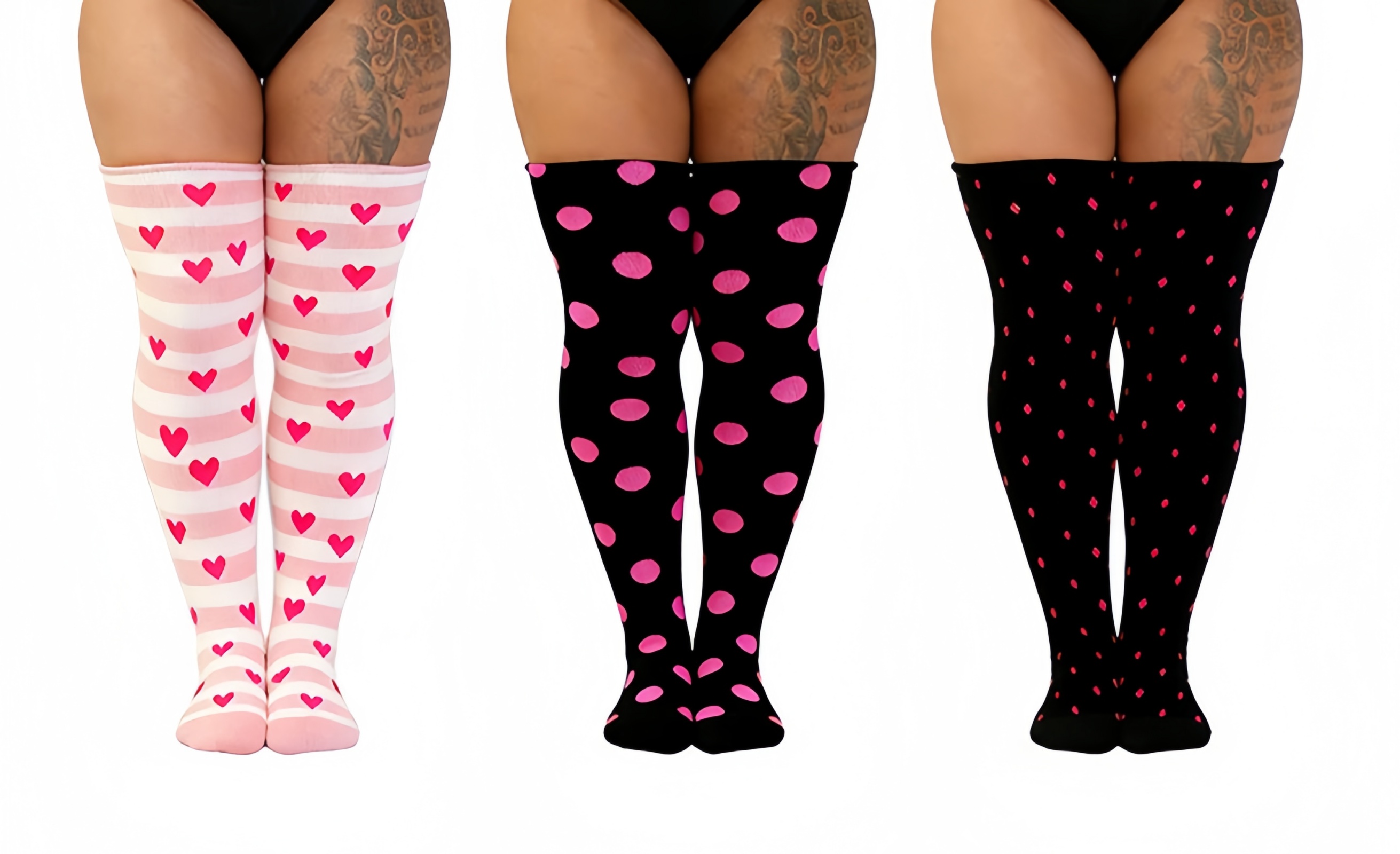 Plus Size Thigh High Socks For Women - Stretchy Polka Dot Over Knee Stockings